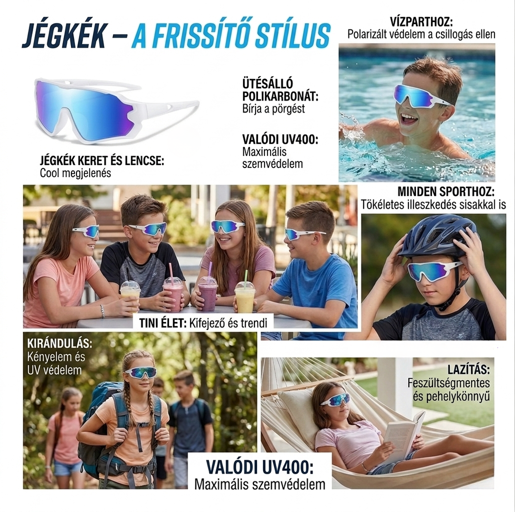 FlexiShield Teens (8-15 év) – Polarizált UV400 Tini Napszemüveg